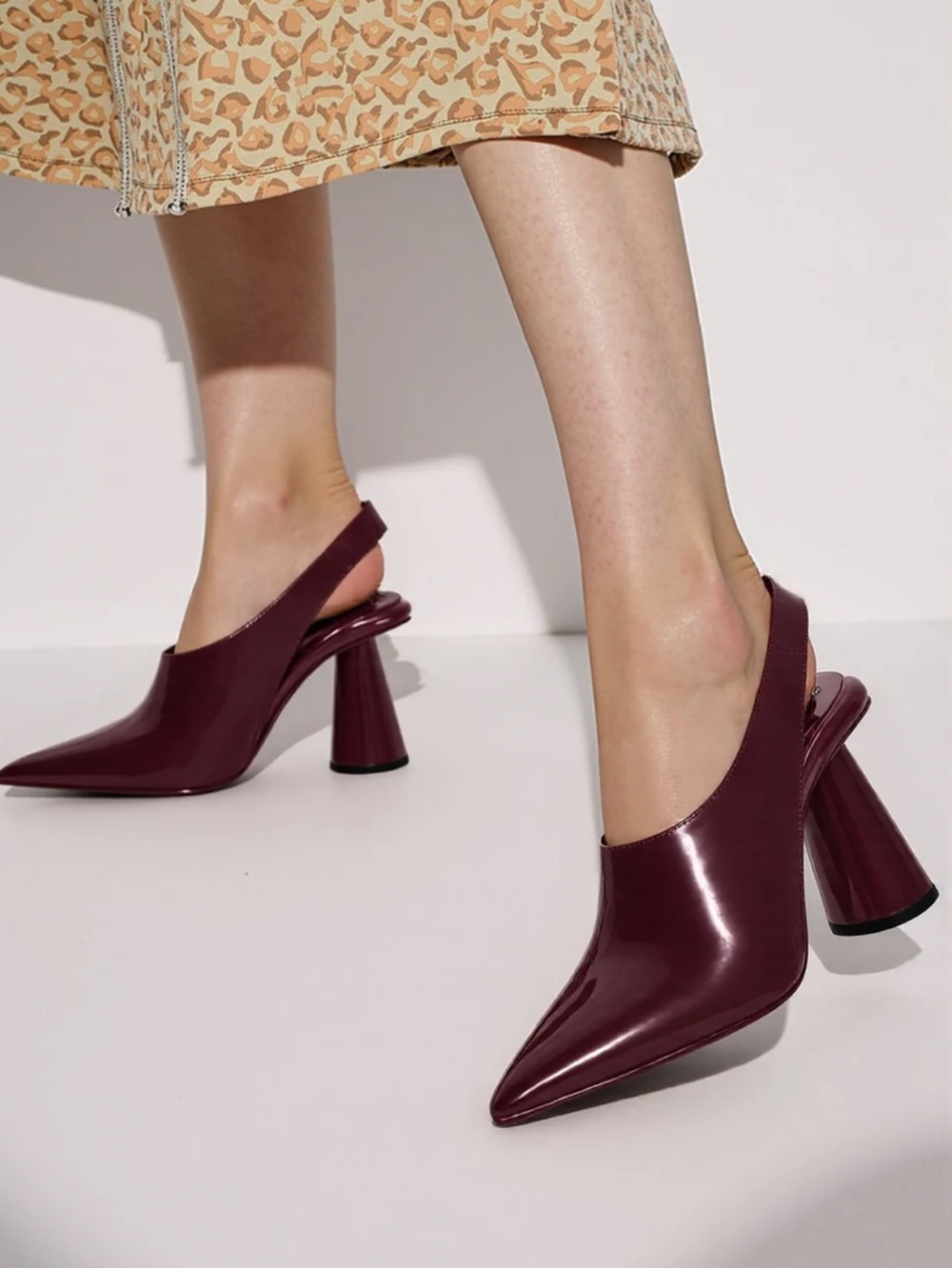 JW PEI Vivovr Burgundy Patent Pointed-Toe Slingbacks